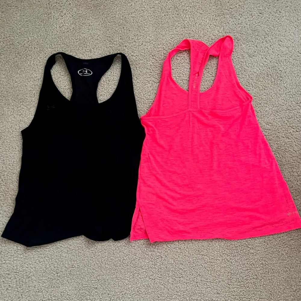 2 Athletic Tanks - Black Under Armour, Hot Pink Nike Dri-fit, Size - XS